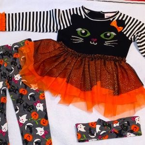 Little Lass Girl Multicolor Halloween Dress w/Long Sleeve/Leggings/Headband 18M